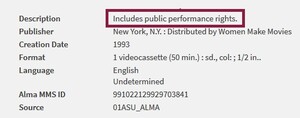 Public Performance Rights notification location on search