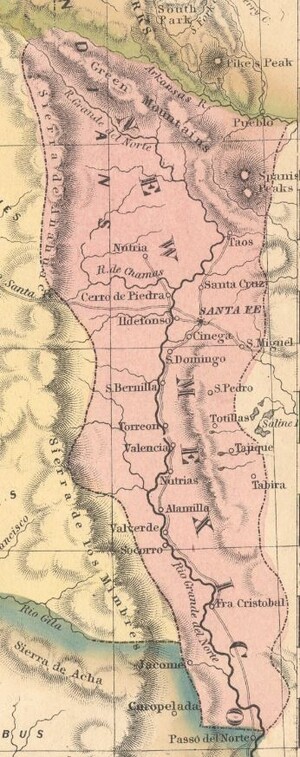 New Mexico territory magnified to show a distinct elongated shape differing from modern day New Mexico