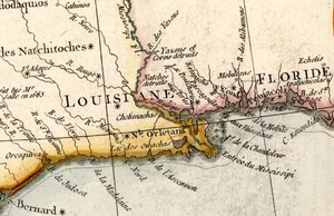 Mississippi Delta Region magnified to show border between Louisiana Territory and Florida Territory, cities, and rivers