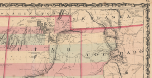 Magnification showing how the Washington territory extends north of Utah, while the Nebraska Territory is north of Colorado and borders Utah in the far northeastern corner.