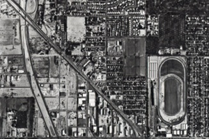 A historic aerial Photograph of US60 near the state fairgrounds in Phoenix