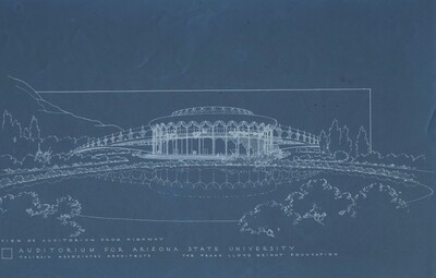 Blueprint of view of Gammage Memorial Auditorium From Highway