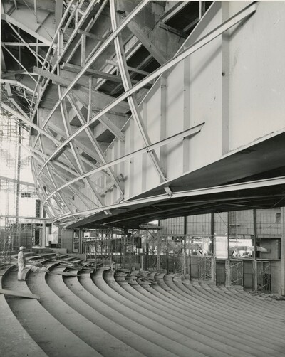 Photograph of Gammage Memorial Auditorium under construction