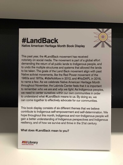 #LandBack sign for book display