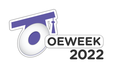 open education week logo, featuring an O wearing a graduation cap
